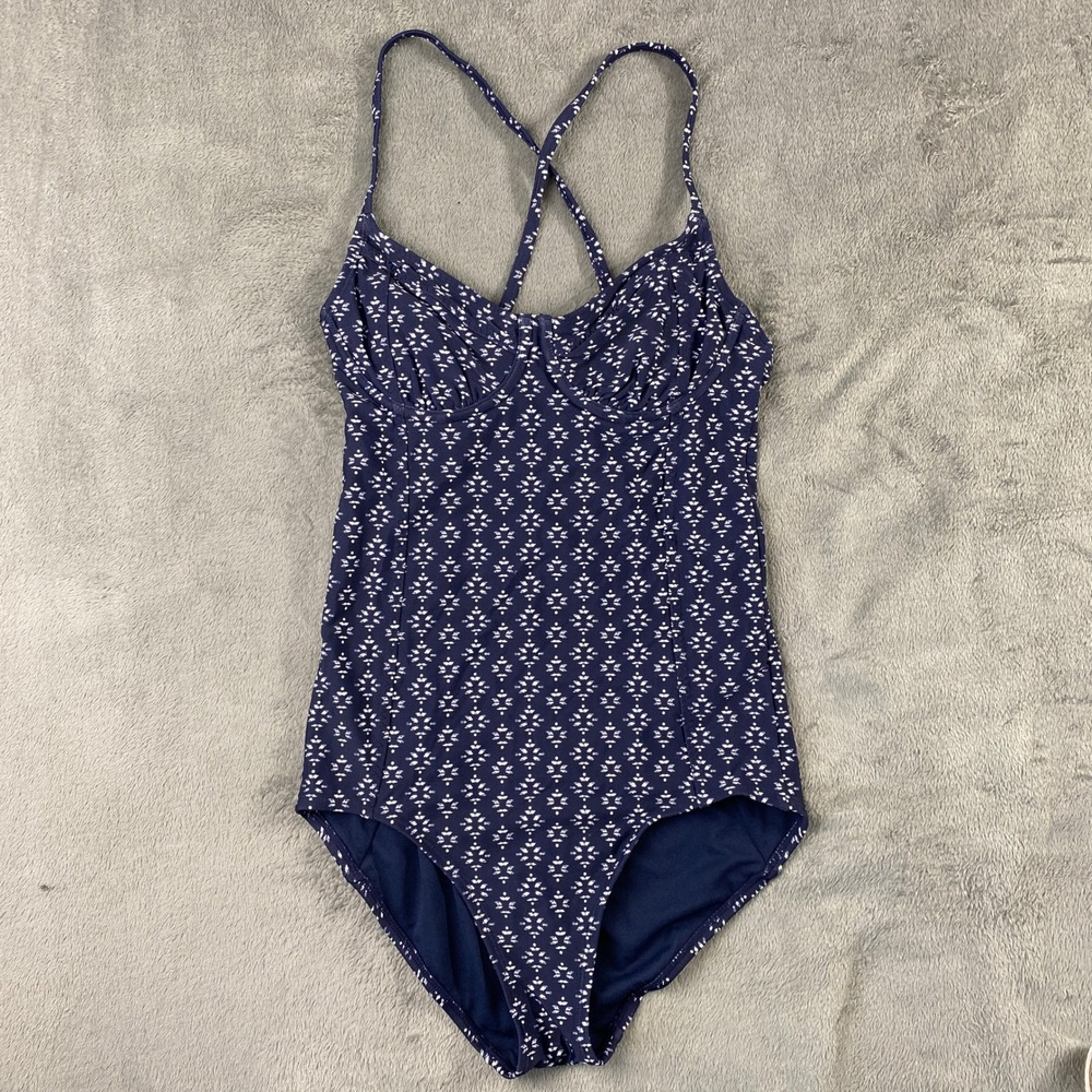 Athleta One Piece Swimsuit Women‎ 32 B/C Navy Geometric Underwire 227771 Strappy